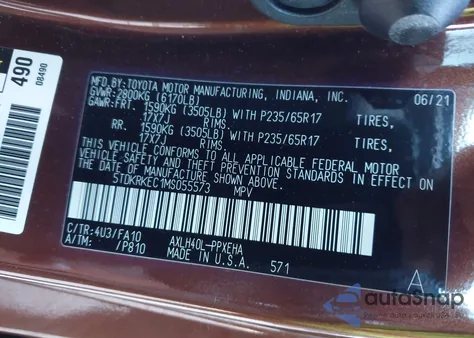 2021 Toyota Sienna Le из США, поврежденный, VIN 5TDKRKEC1MS055573